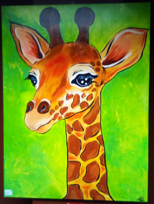 Giraffe
by Anne Bragg. Acrylic on canvas.
Donated by the artist in 2024. [Children's Area]
